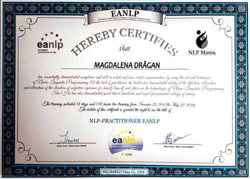 Diploma NLP Practitioner EANLP - Magda Drăgan